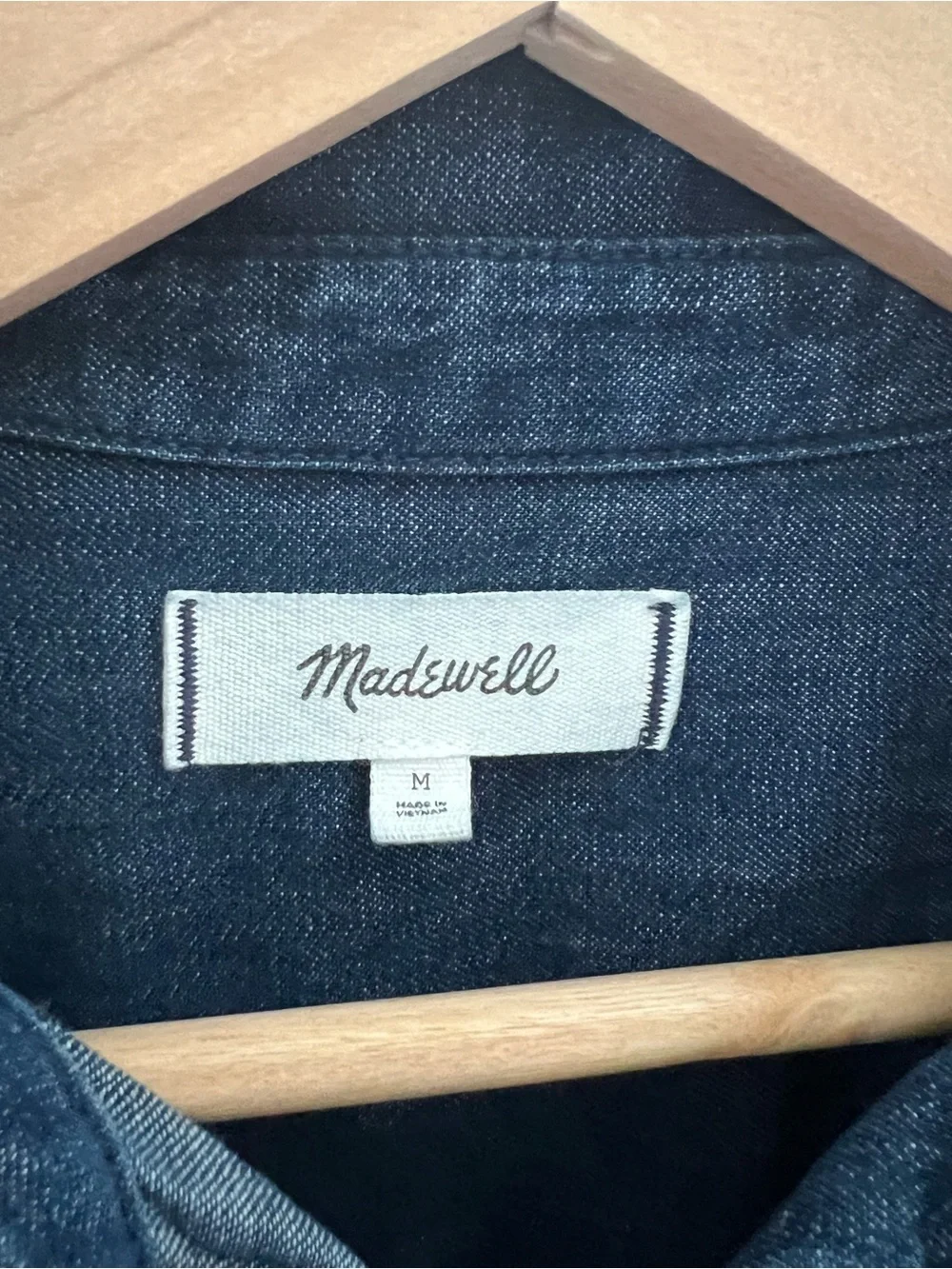 Madewell Tie-Neck Chambray Denim Button-Down Shirt Blouse Medium Blue Stretch - Picture 7 of 14